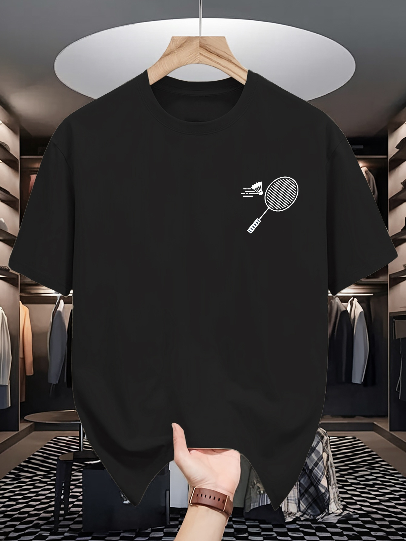 Mens Crew Neck T Shirt Minimal - Badminton Shuttlecock recension och pris