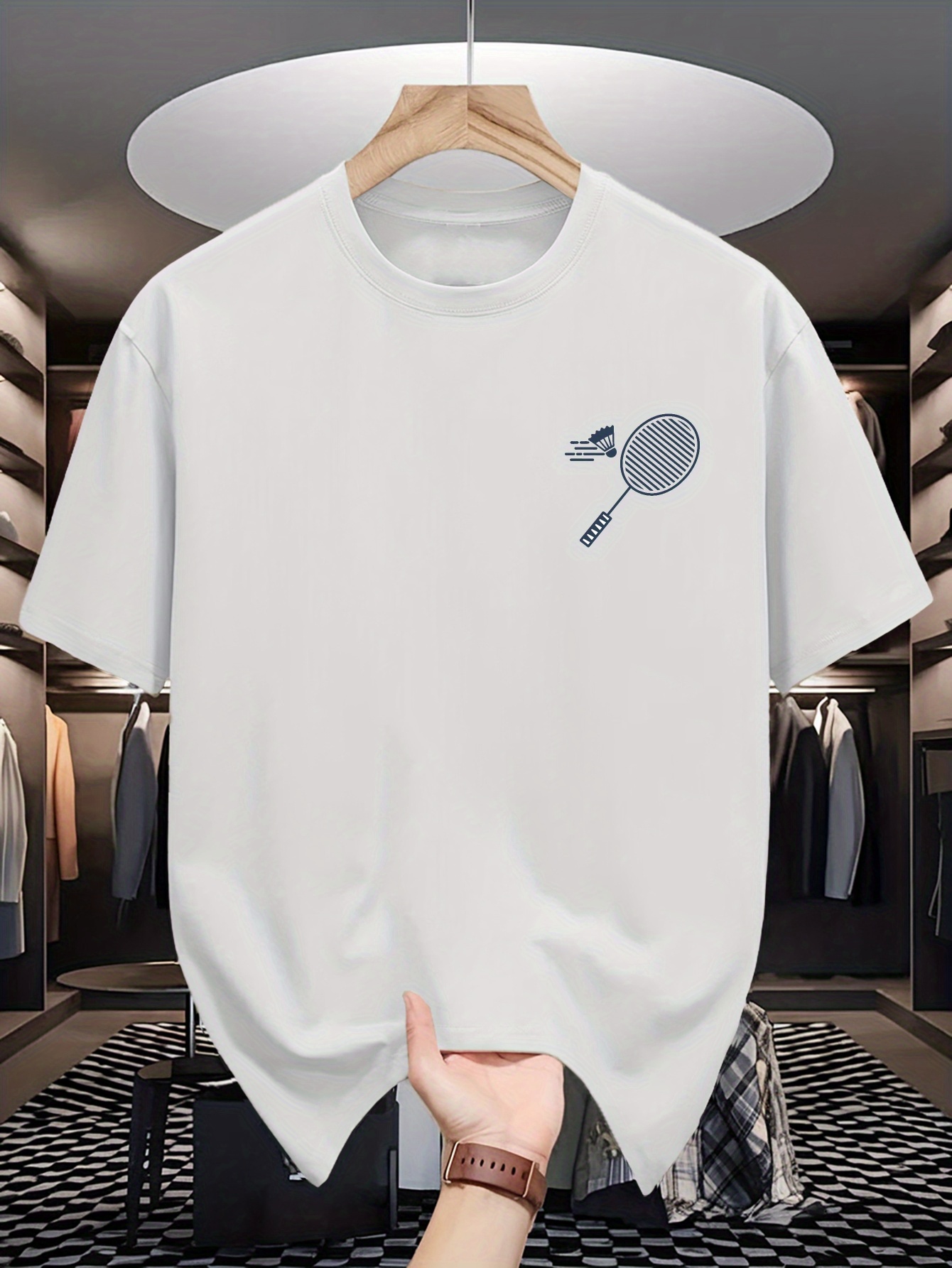 Mens Crew Neck T Shirt Minimal - Badminton Shuttlecock recension och pris